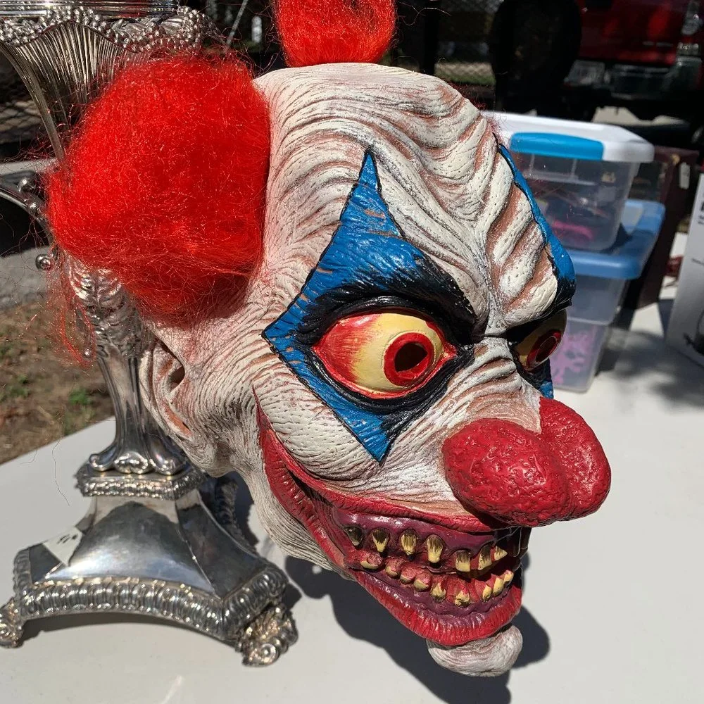 MASK -Vintage Halloween Horror Clown Scary Big Eyes W/ Red Hair Cosplay Costume